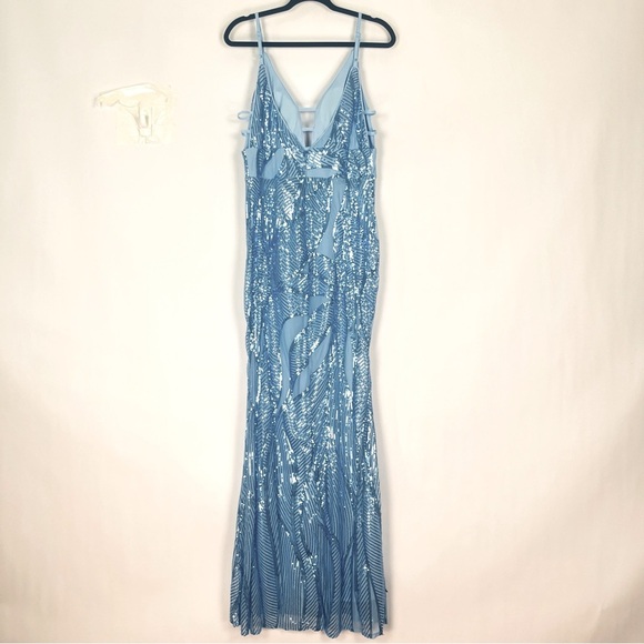 Light Baby Blue Sequin Stretch V-Neck Dress Gown Sz XL NWT - Picture 8 of 11